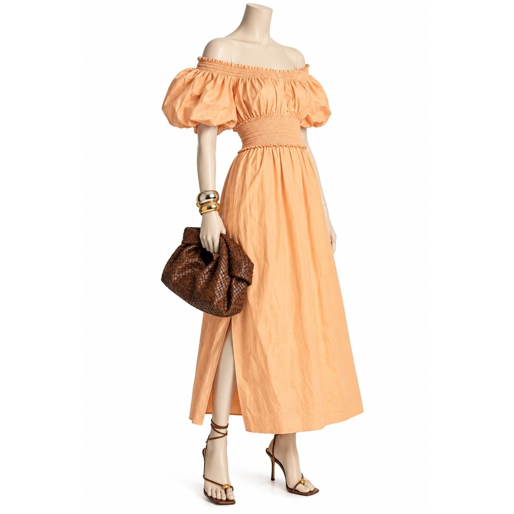A.L.C. Adena Cantaloupe Linen Blend Smocked Midi Dress | Cottagecore | Women's 8